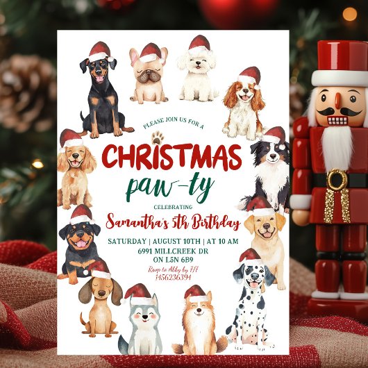 Invitation Christmas Santa Dog Lovers Theme Birthday Paw-ty