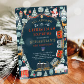 Invitation Christmas Santa North Pole Train Birthday Party