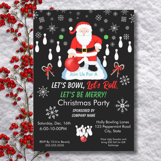 Invitation Christmas Santa's Bowling Party 