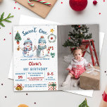 Invitation Christmas Snowman Sweet One 1st Birthday Photo<br><div class="desc">Christmas Snowman Sweet One 1st Birthday Photo Invitation</div>