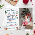 Invitation Christmas Snowman Two Sweet 2nd Birthday Photo<br><div class="desc">Noël Holiday Snowman Two Sweet 2e anniversaire Invitation photo</div>