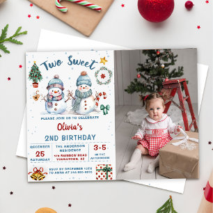 Invitation Christmas Snowman Two Sweet 2nd Birthday Photo
