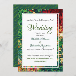 Invitation CHRISTMAS STARS Festive Red Green Gold Mariage