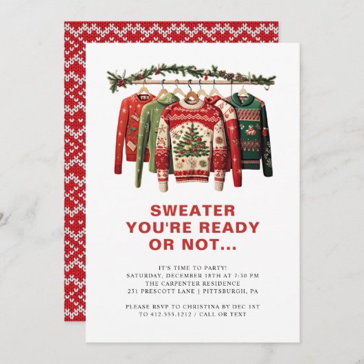 Invitation Christmas Sweaters Modern Fun Christmas Party  (Devant / Derrière)