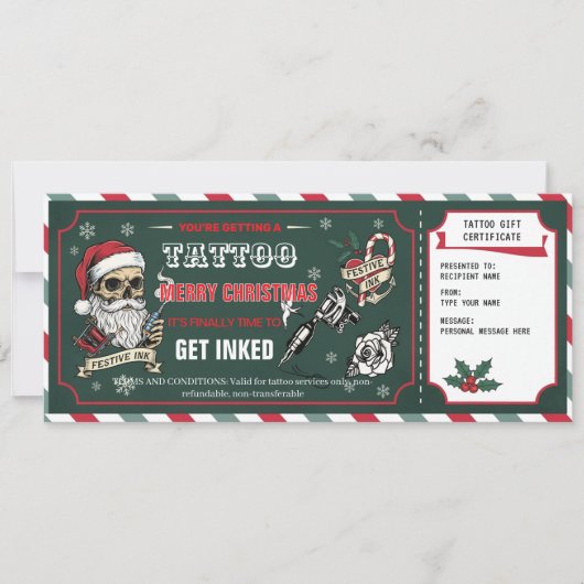 Invitation Christmas Tattoo Gift Certificate Card Voucher (Devant)