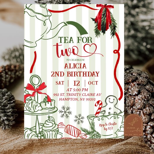 Invitation Christmas Tea 2nd Birthday Scribble Hand Drawn