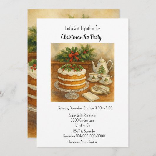 Invitation Christmas Tea Party / Tea Time (Devant / Derrière)