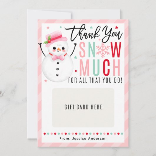 Invitation Christmas Teacher Thank You Pink Gift Card Holder (Devant)