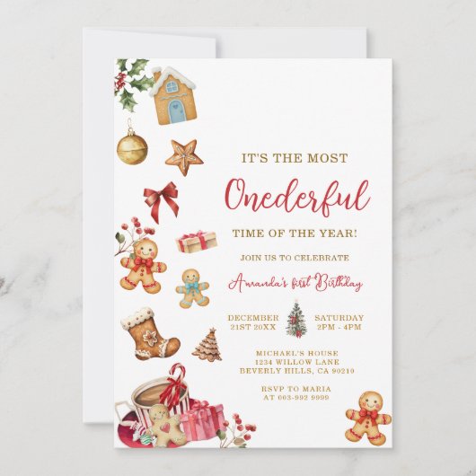 Invitation Christmas The Most ONEderful Winter 1st Birthday  (Devant)