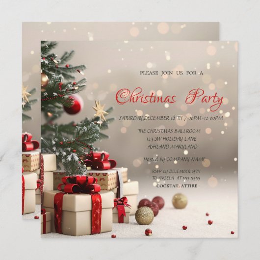 Invitation Christmas Tree présente Bokeh Corporate Christmas (Devant / Derrière)