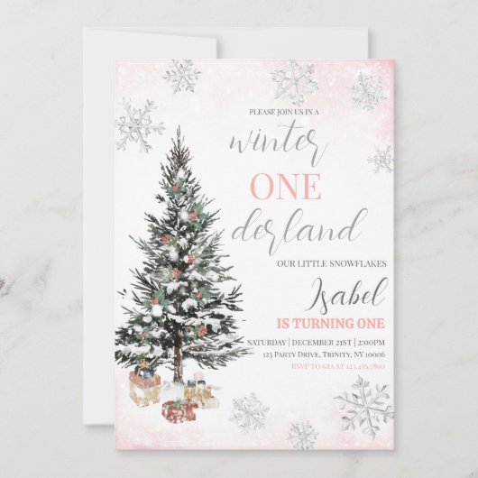 Invitation Christmas Tree Winter Onderland Birthday (Devant)