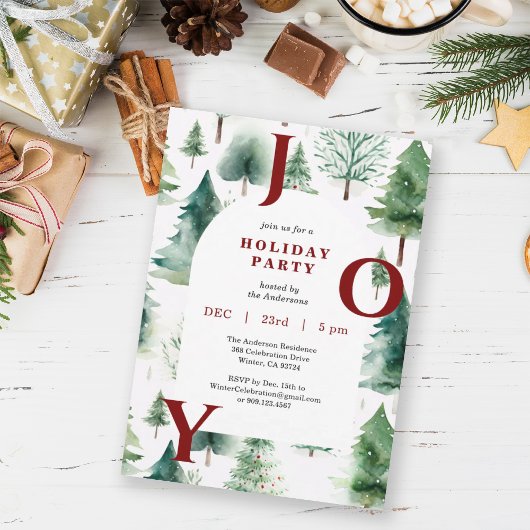 Invitation Christmas Trees Greenery Red Joy Holiday Party