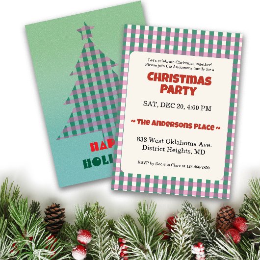 Invitation Christmas Trendy Checks Customize Party