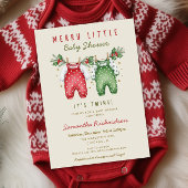 Invitation Christmas Twins Clothes Merry little baby shower