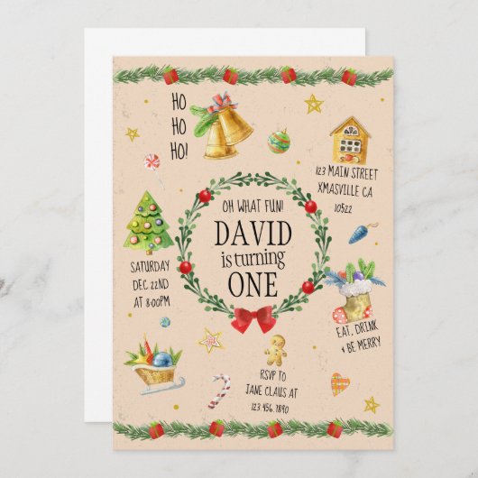 Invitation Christmas Watercolor (Devant / Derrière)