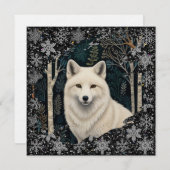 Invitation Christmas white fox white wolf sparkling snowflake (Devant / Derrière)