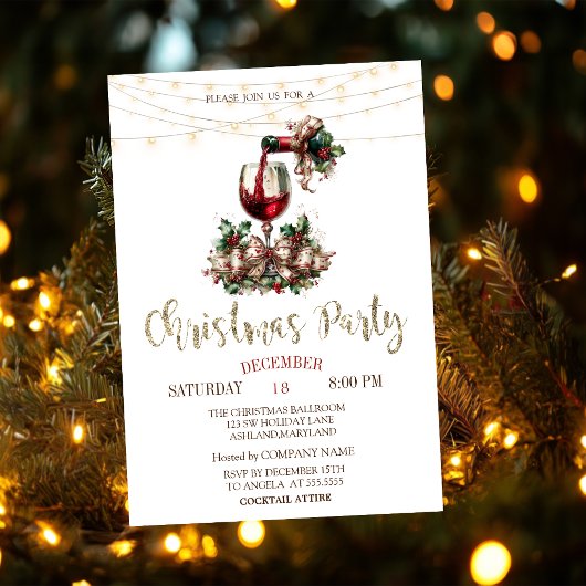 Invitation  Christmas Wine Bottle Glass Company Party  