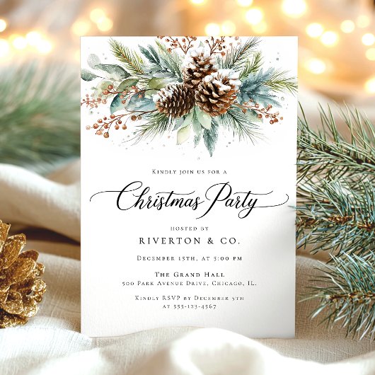 Invitation Christmas Winter Botanical Watercolor Party
