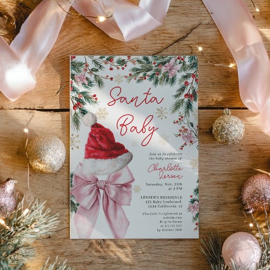 Invitation  Christmas Winter Coquette Bow Santa Baby Shower
