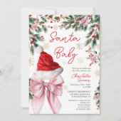Invitation  Christmas Winter Coquette Bow Santa Baby Shower (Devant)