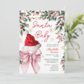 Invitation  Christmas Winter Coquette Bow Santa Baby Shower (Debout devant)