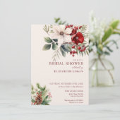 Invitation Christmas Winter Floral | Red Bridal Shower (Debout devant)