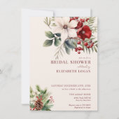 Invitation Christmas Winter Floral | Red Bridal Shower (Devant)