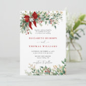 Invitation Christmas Winter Greenery Bow Bells Rustic Wedding (Debout devant)