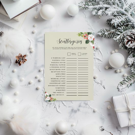 Invitation Christmas Winter Scattergories Bridal Shower Game