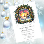 Invitation Christmas Winter Wonderland<br><div class="desc">Célébrez votre amour cette saison des Fêtes avec notre magnifique Faire-part de mariage de Noël Winter Wonderland. Encadrée par une luxueuse couronne à feuillage persistant aquarelle, cette invitation moderne apporte élégance et magie à votre journée spéciale. La couronne est magnifiquement ornée de pinecones, de baies violettes et roses riches, de...</div>