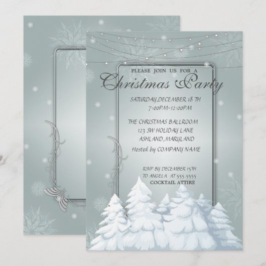 Invitation ChristmasTree, Snowflakes Corporate Christmas Part (Devant / Derrière)