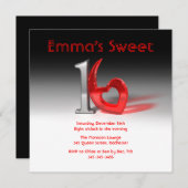 Invitation Chrome & Candy Red Sweet 16 (Devant / Derrière)