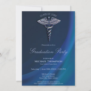 Invitation Chrome Holographique Médicale Caduceus Graduation