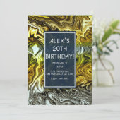 Invitation Chrome Liquid Metallic Or Argent Fête d'anniversai (Debout devant)