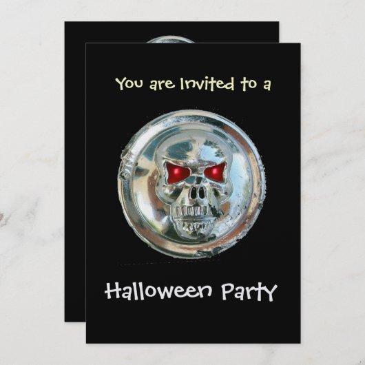 Invitation CHROME SKULL HALLOWEEN PARTY Ice Metallic (Devant / Derrière)