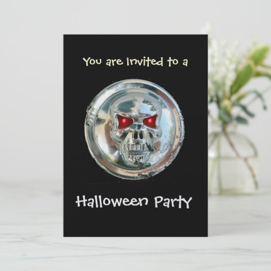 Invitation CHROME SKULL HALLOWEEN PARTY Ice Metallic (Debout devant)