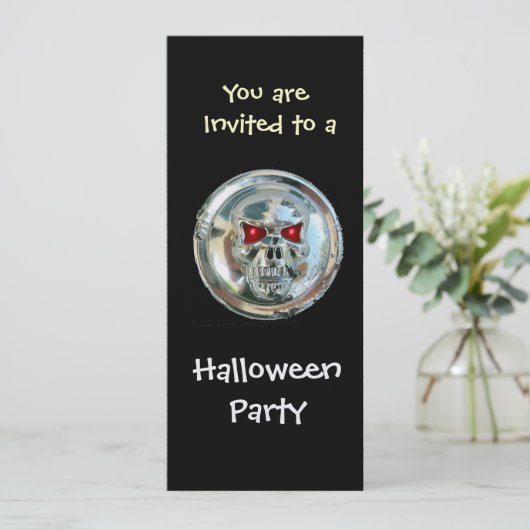 Invitation CHROME SKULL HALLOWEEN PARTY Ice Metallic (Debout devant)
