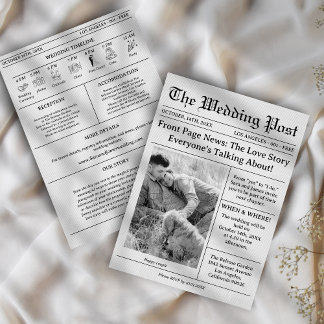 Invitation Chronologie de mariage unique dans un journal