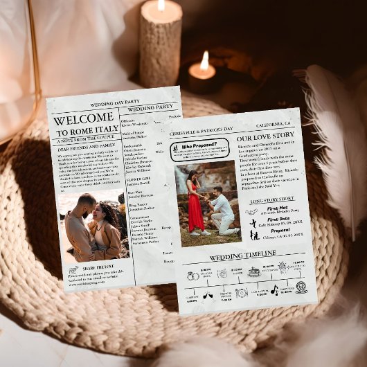 Invitation Chronologie du Mariage de journal et infographie d