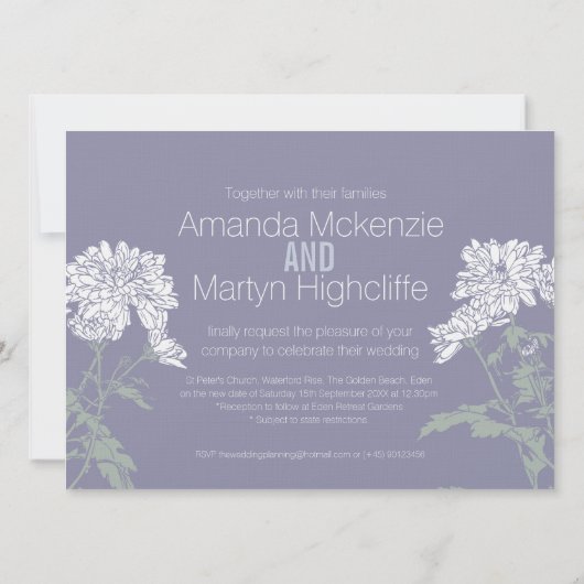 Invitation Chrysanthème de mariage blanc gris reprogrammé (Dos)