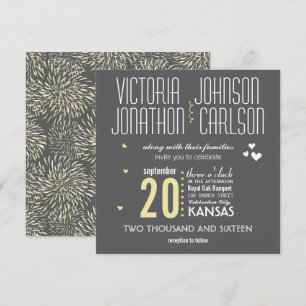 Invitation Chrysanthème Floral Moderne Gris et Jaune