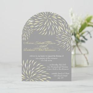 Invitation Chrysanthème floral moderne gris et jaune