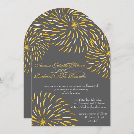 Invitation Chrysanthème floral moderne gris et jaune (Devant / Derrière)