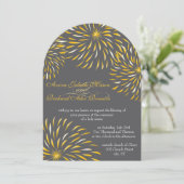 Invitation Chrysanthème floral moderne gris et jaune (Debout devant)