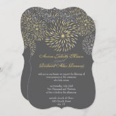 Invitation Chrysanthème floral moderne gris et jaune (Devant / Derrière)