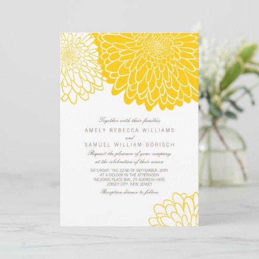 Invitation Chrysanthème jaune blanc Mariage QR RSVP simple (Debout devant)