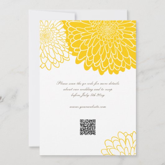 Invitation Chrysanthème jaune blanc Mariage QR RSVP simple (Dos)