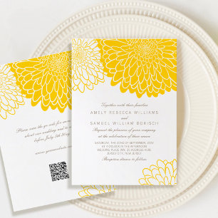 Invitation Chrysanthème jaune blanc Mariage QR RSVP simple
