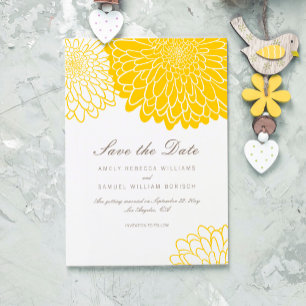 Invitation Chrysanthème jaune blanc Simple Enregistrer la dat