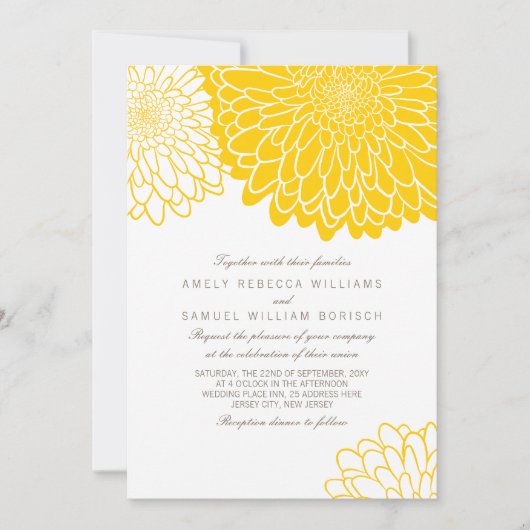 Invitation Chrysanthème jaune blanc Simple Mariage élégant (Devant)